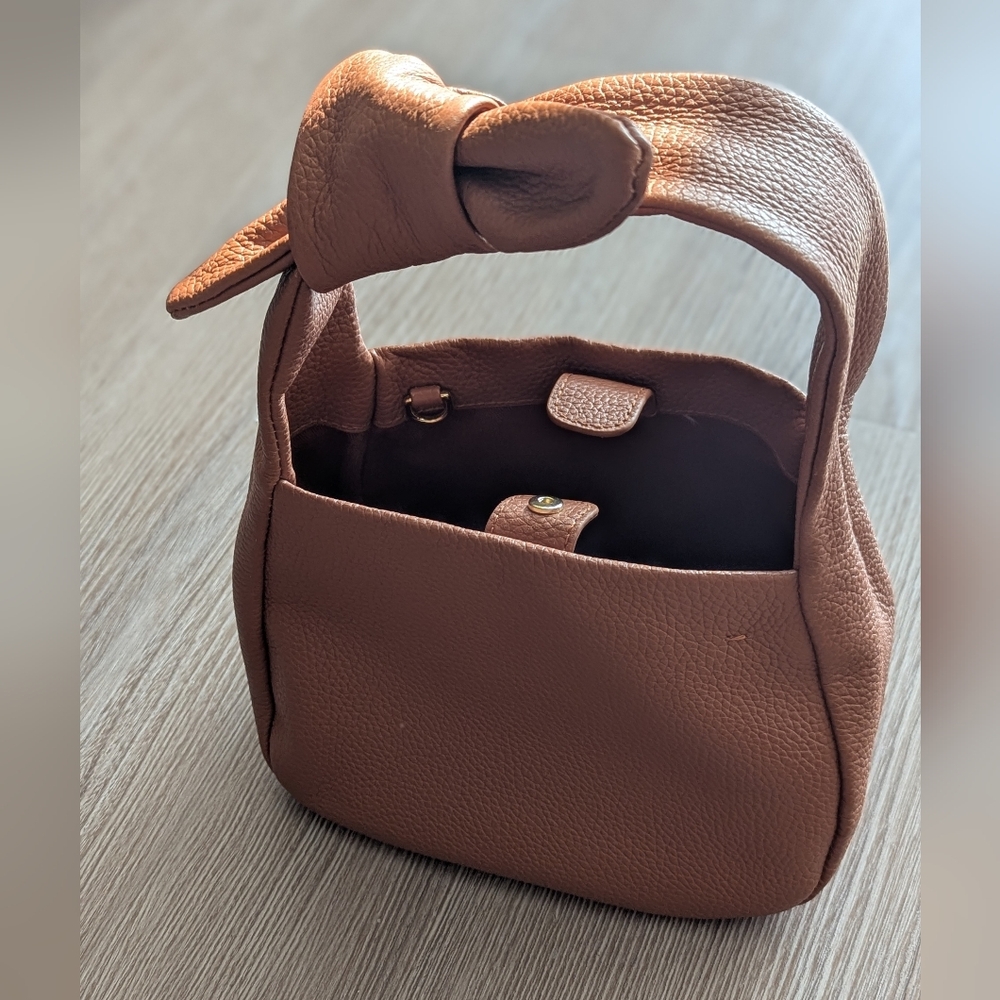 Quince Leather Mini Bow Bag in Cognac Brown